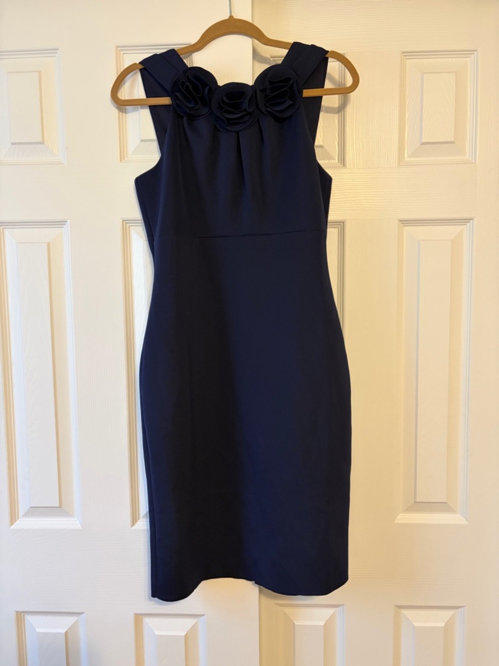 Kohl's Navy Sleeveless Midi Sheath Dress with Rosette Accent
